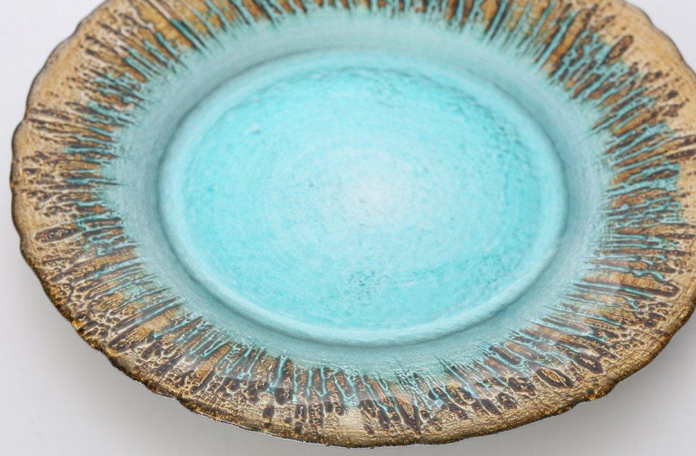 Vetro Felice Medium Plate, Turquoise and Gold, 21.5cm, "Happy Glass Flash" Design, 349122P