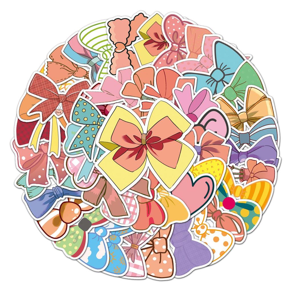 50 Cute Bow Doodle Stickers for Suitcase, Scooter, Tablet, Car - Cartoon Decorations