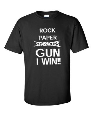 Rock Paper Scissors GUN I Win Funny College 2nd. Amendment Men's Tee Shirt