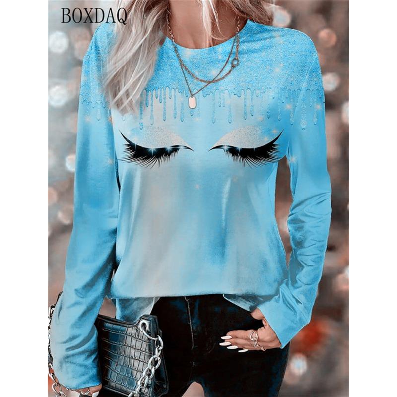 Women Eyelash Face Abstract Pattern Fashion T-Shirts Spring Autumn Long Sleeve 3d Print