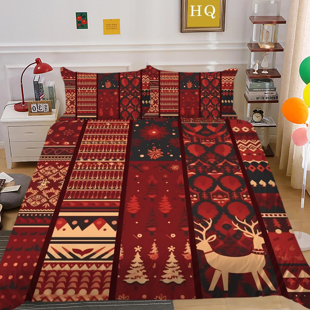 Weihnachtsdruck 3D-Druck Polyester Kissenbezug Bettbezug Zwei- oder Dreiteiliges Set