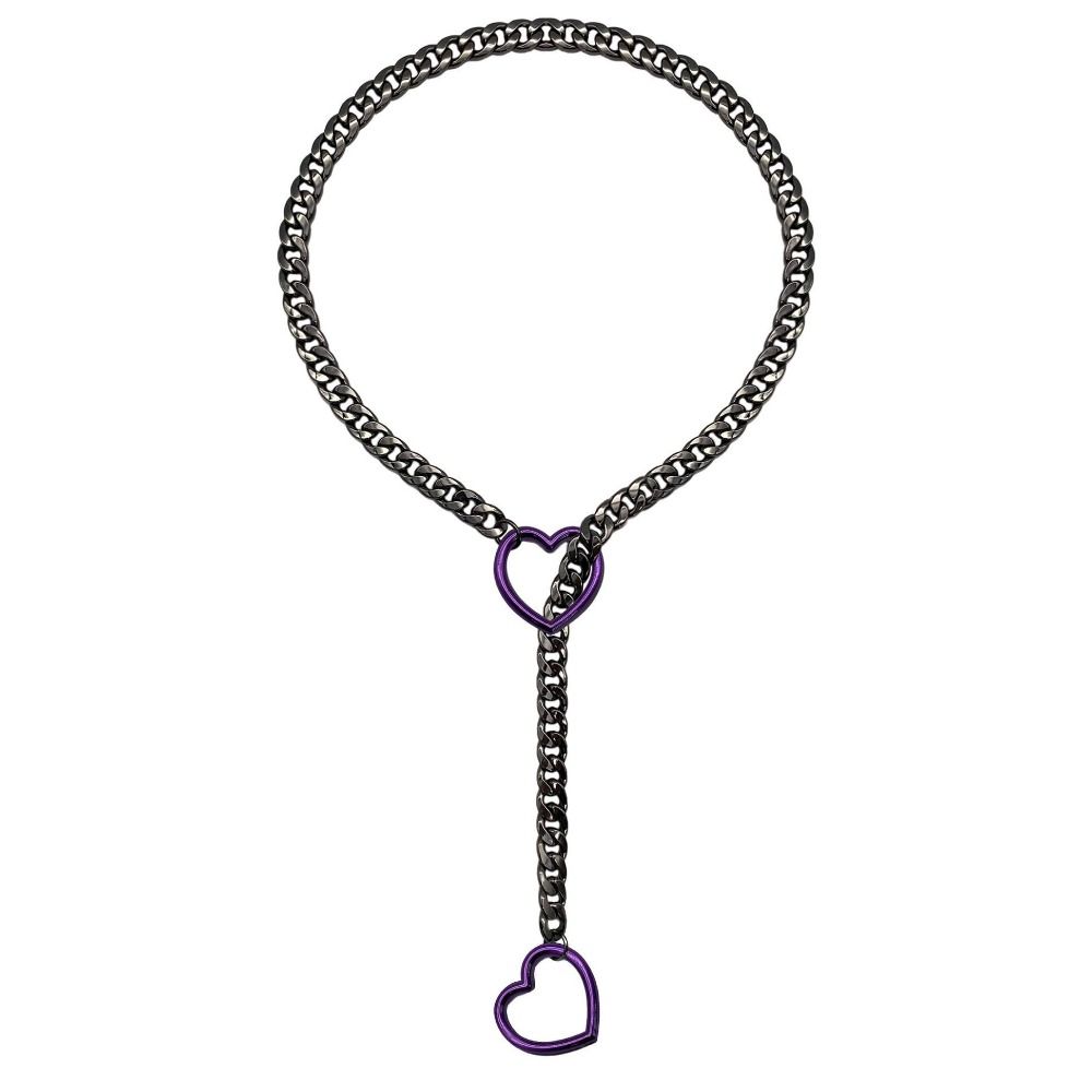 Fashion Heavy Lariat Heart Necklace Ring Punk Rock Slipchain Choker Collar Stainless Steel Slip Chain For Women Men