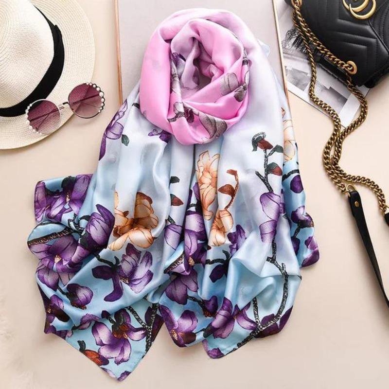 Marque de Luxe Pashmina Bandana Étoles de Plage Hijab Étés Femmes Écharpes Douces Longues Imprimées Écharpes en Soie Châle et Écharpe pour Dame