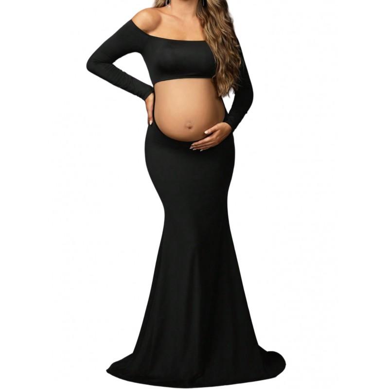 Grūtnieču garām piedurkņu bodycon maksi kleita