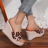 Fashion Fashion Leopard Platform Slippers Women Summer Round Toe High Heel Sandals Woman New Non-Slip Thick Bottom Wedge Slides Female