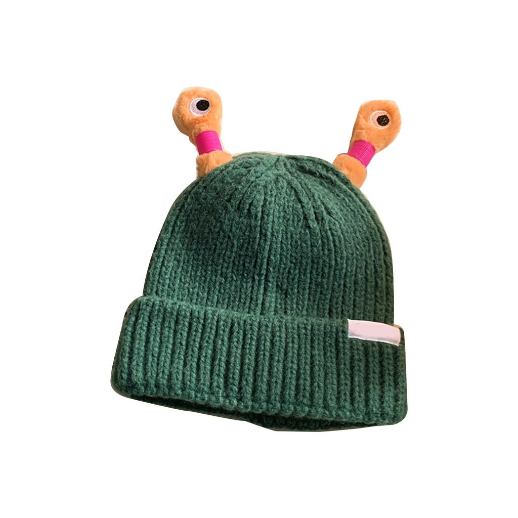Novelty Knit Beanie Cap for Women with Glowing Antennas Funny Skull Hat Cartoon Frog Pullover Hat Party Cap
