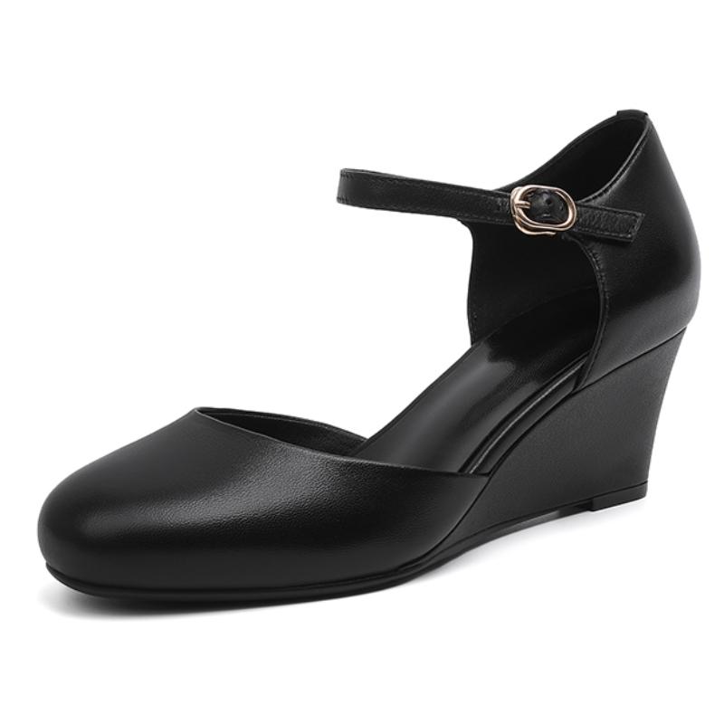 

Elegant Black Wedge Heels Women s Pumps D Orsay Mary Janes Shoes Genuine Leather Party Office Dress Shoes Lady Comfortable 39