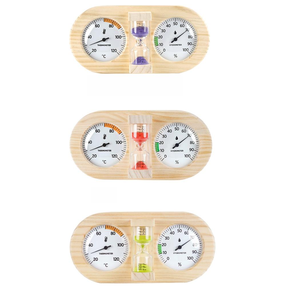 Sauna Thermohygrometer with Pine Wood Construction for Temperature and Humidity Control Wall Mounted with Timer Feature