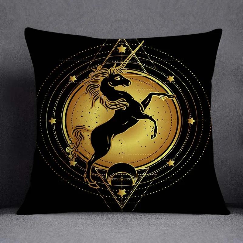 Quadratischer Kissenbezug mit geometrischem Blumenmuster in Schwarz und Gelb, dekorativer Kissenbezug für Zuhause und Büro