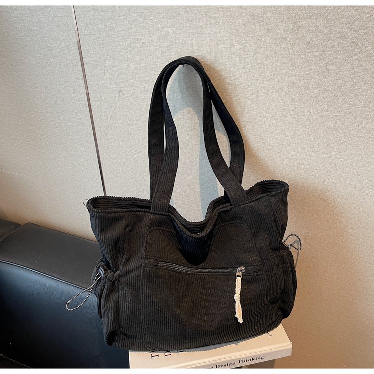 Vintage Corduroy Tote Bag for Women Large Capacity Shoulder Bag Casual Handbag College School Shopping Travel Tote Bag