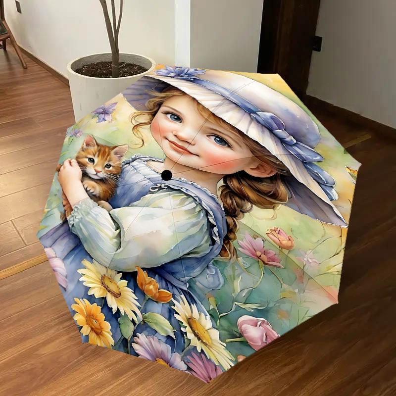 1PC girl flowers Automatic Open/Close Umbrella Compact Folding Umbrella with 8-Rib Shaft lightweight esign, Fashion Lovers1253A
