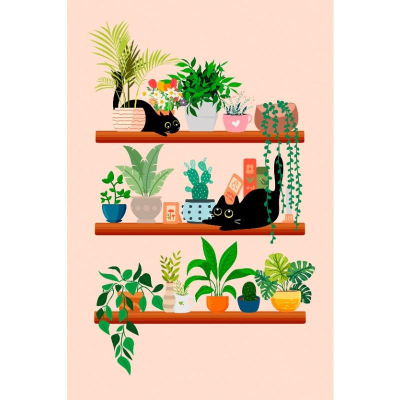 Cartoon Niedliche Katze Leben Illustration Buntes Poster Druck Wandkunst Bilder Leinwand Malerei Wohnzimmer Schlafzimmer Heimdekor Geschenk