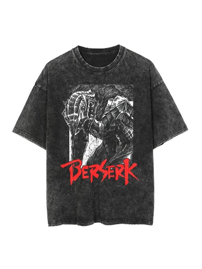 Berserk Animation Derivatives Guts Printing Retro Washed Short-sleeved T-shirt Men's and Women's 2026 Summer Fashion Clothing