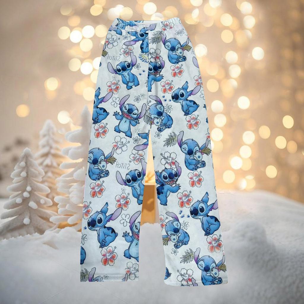 Women's Winter Pants Full Length Long Trousers Christmas Printed Flannel Pants