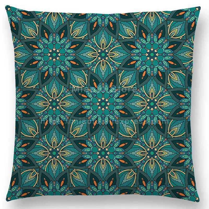 Boho Colorful Flowers Abstract Ethnic Floral Pillow Case Mandalas Pattern Design Vintage Patchwork Retro Cushion Cover