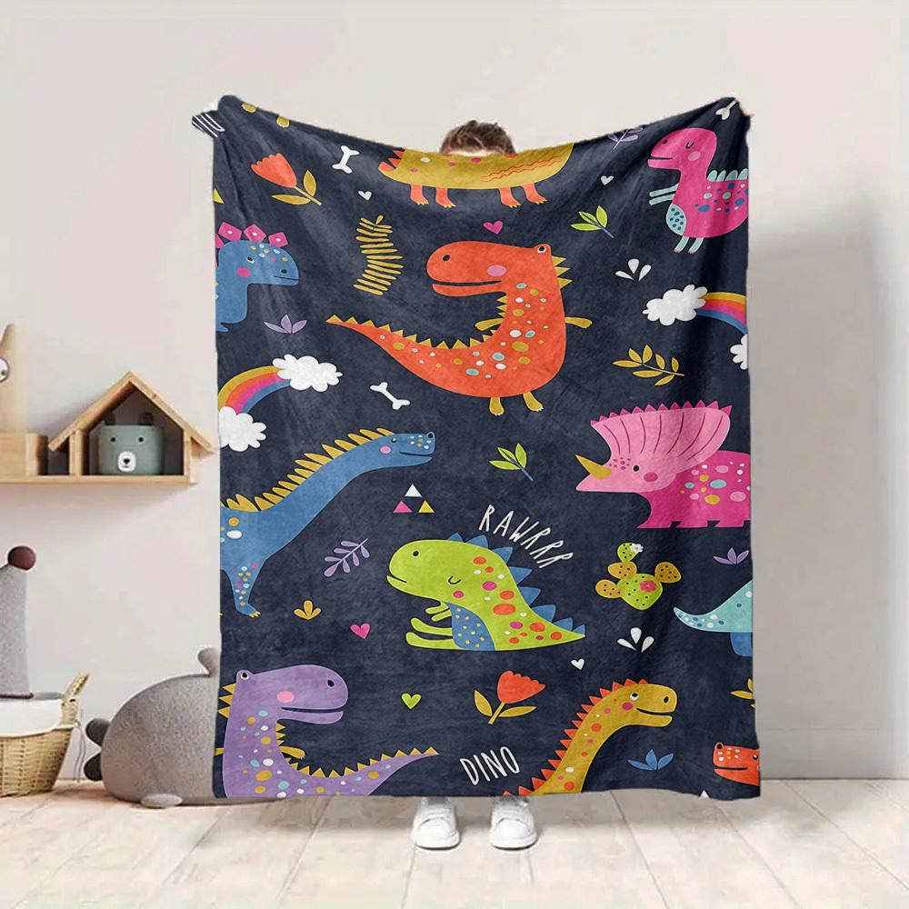 1pc Dino Rainbow Blanket, Lightweight Flannel Throw Blanket For Sofa, Bed, Travel, Camping, Living Room, Office, Couch, Chair, And Bed