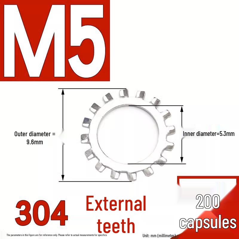 304 Stainless Steel External & Internal Tooth Lock Washer, Anti-Slip, Anti-Loosening, Size M6-M30