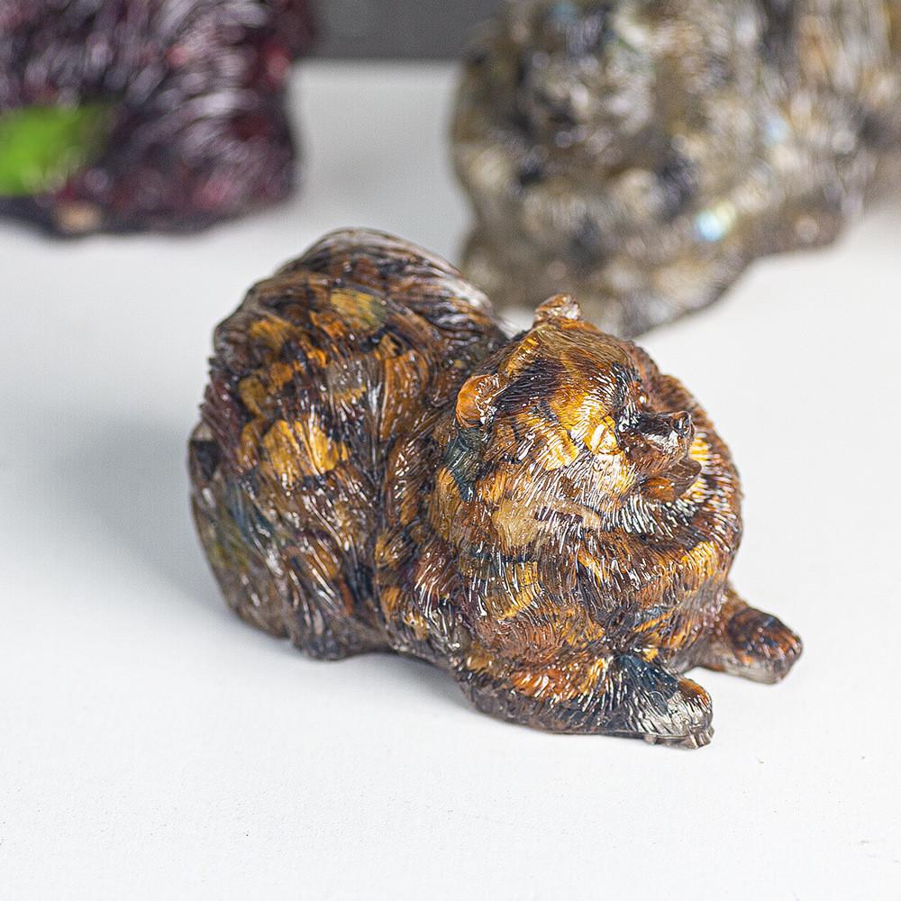 Resin Filled Water Crystal Dog Ornament With Semiprecious Stones For Office Decor And Collectors