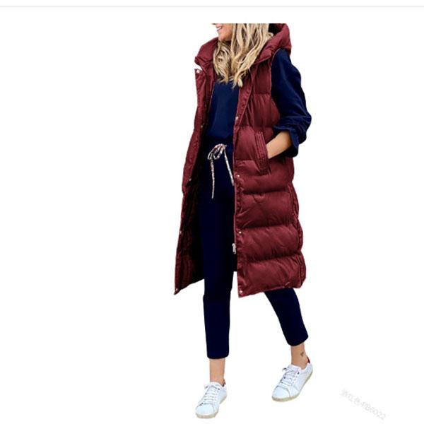 Women's Long Winter Coat Vest With Hood Sleeveless Warm Down Coat With Pockets Quilted Vest Down Jacket Quilted Outdoor Jacket