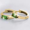 Single Baguette Cut Green Cubic Zirconia Tiny Hoop Earrings Silver Tone Four Prong Setting Minimalist Ladies Casual Accessories