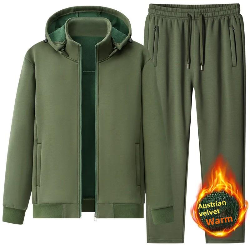 Male Tracktsuit Men Winter Thick Warm Fleece Suit Jacket+Sweatpants Two-Piece Set Men's Hoodies Sportwear