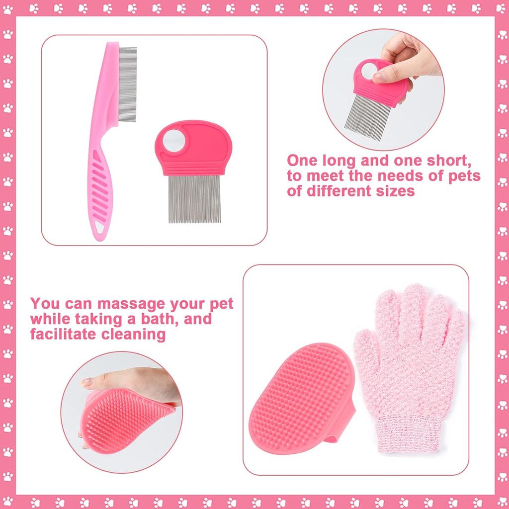 8-piece Small Animal Pink Beauty Set Rabbit Beauty Set with Pet Nail Clippers and File Flea Comb