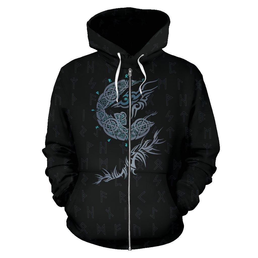 3D Tattoo Printed Sweatshirt Zipper with Hat Guard