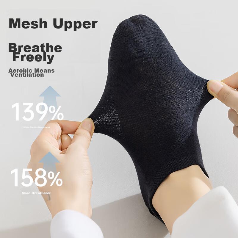 MIIOW Women's 6 Pairs Summer 100% Cotton Antibacterial Deodorant Black Breathable Mesh Low-Cut Socks