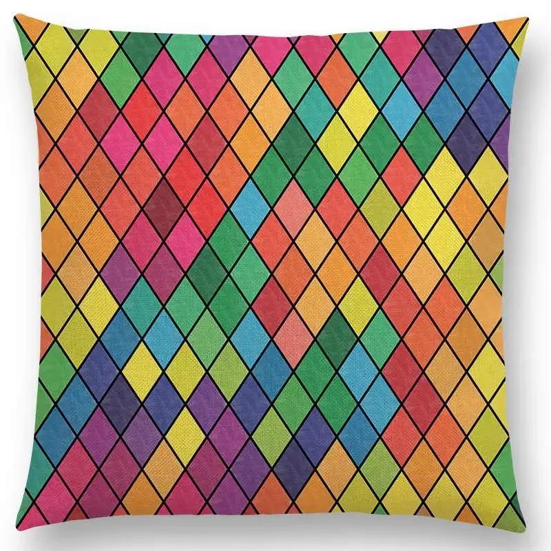 

Colorful Flowers Leaves Dots Sofa Pillow Case Stars Waves Geometric Pattern Pastel Triangles Diamond Rainbow Cushion Cover 66x66cm