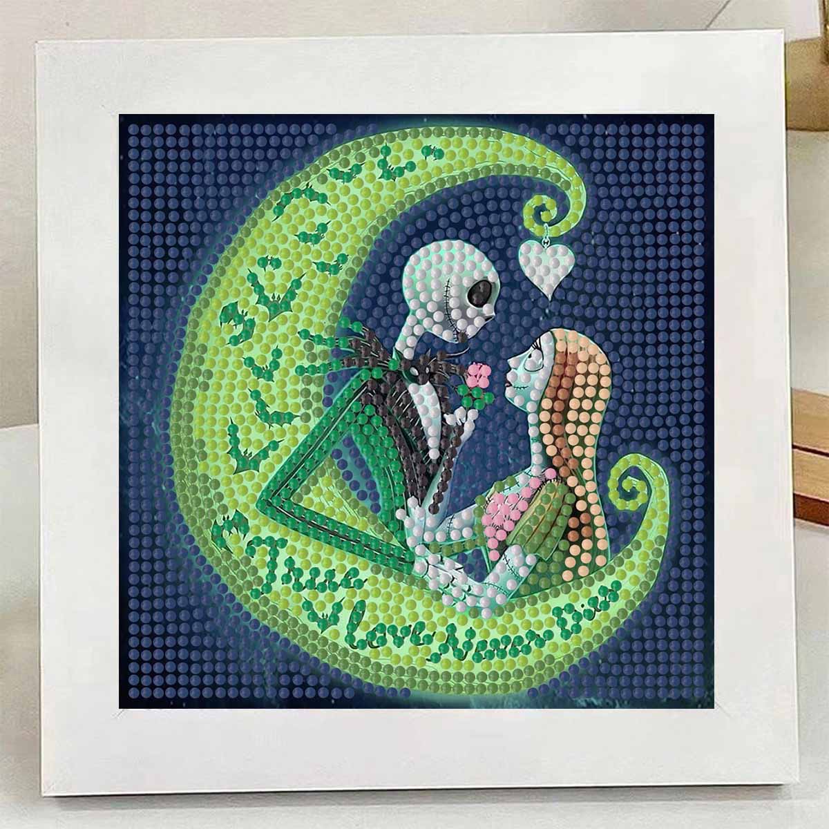 

Набор для алмазной живописи своими руками с рамкой, Влюбленные скелеты Полная круглая мозаика 5D Набор для вышивки крестом своими руками Домашнее украшение с рамкой, Коллекция хобби для рукоделия Round 15x15 cm with frame