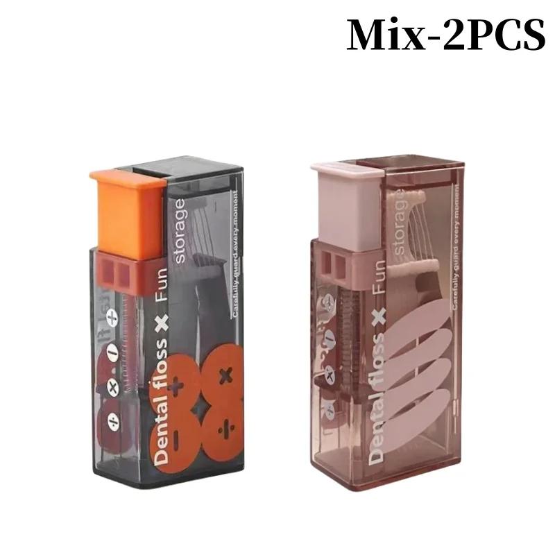 Portable Floss Dispenser Includes 10Pcs Floss Automatic Ejectable Floss Organiser Oral Care Press-on Disposable Flossing Sticks