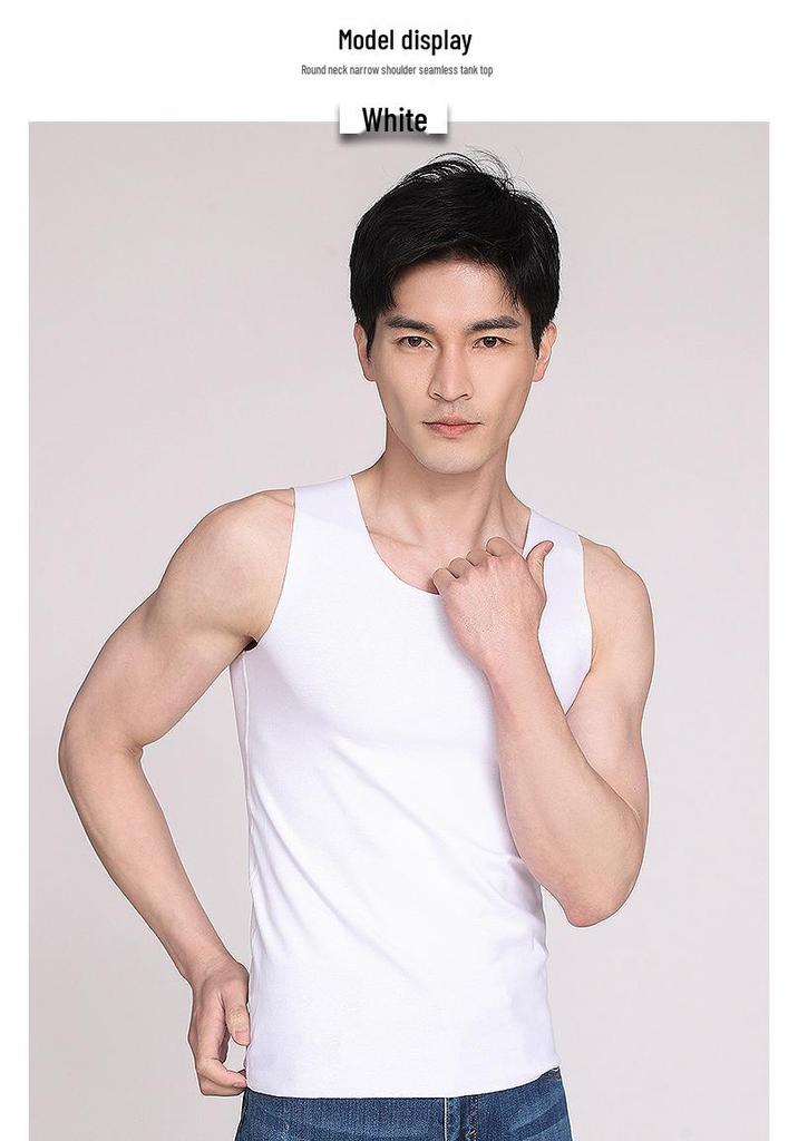 Men's Seamless Cotton Vest - Breathable, Elastic, Ribbed, Round Neck, Comfortable Base Layer