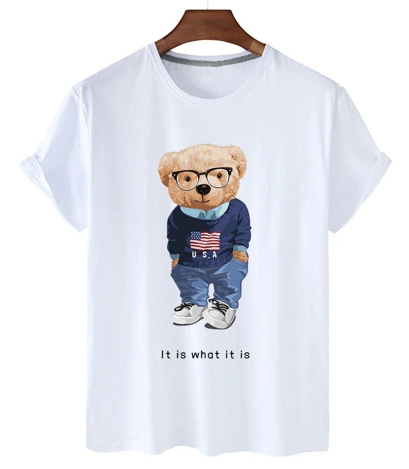 T-shirt Divertente con Stampa Orso Donna Moda Cartone Animato Harajuku Casual T-shirt Femminile Estiva Manica Corta Top T-shirt Unisex Maglietta Unisex
