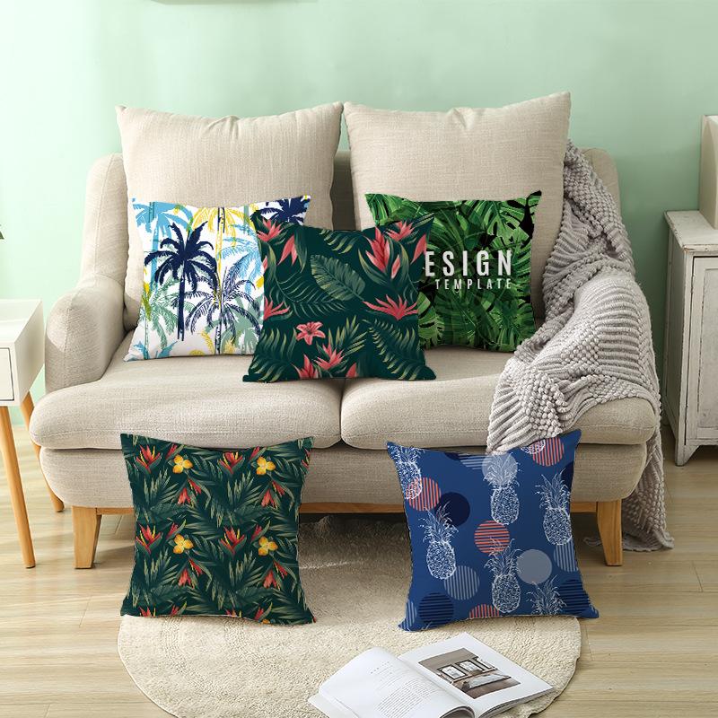 Summer Tropical Floral Cushion Cover Home Decor Office Sofa Pillowcase Green Plant Throw Pillowcase