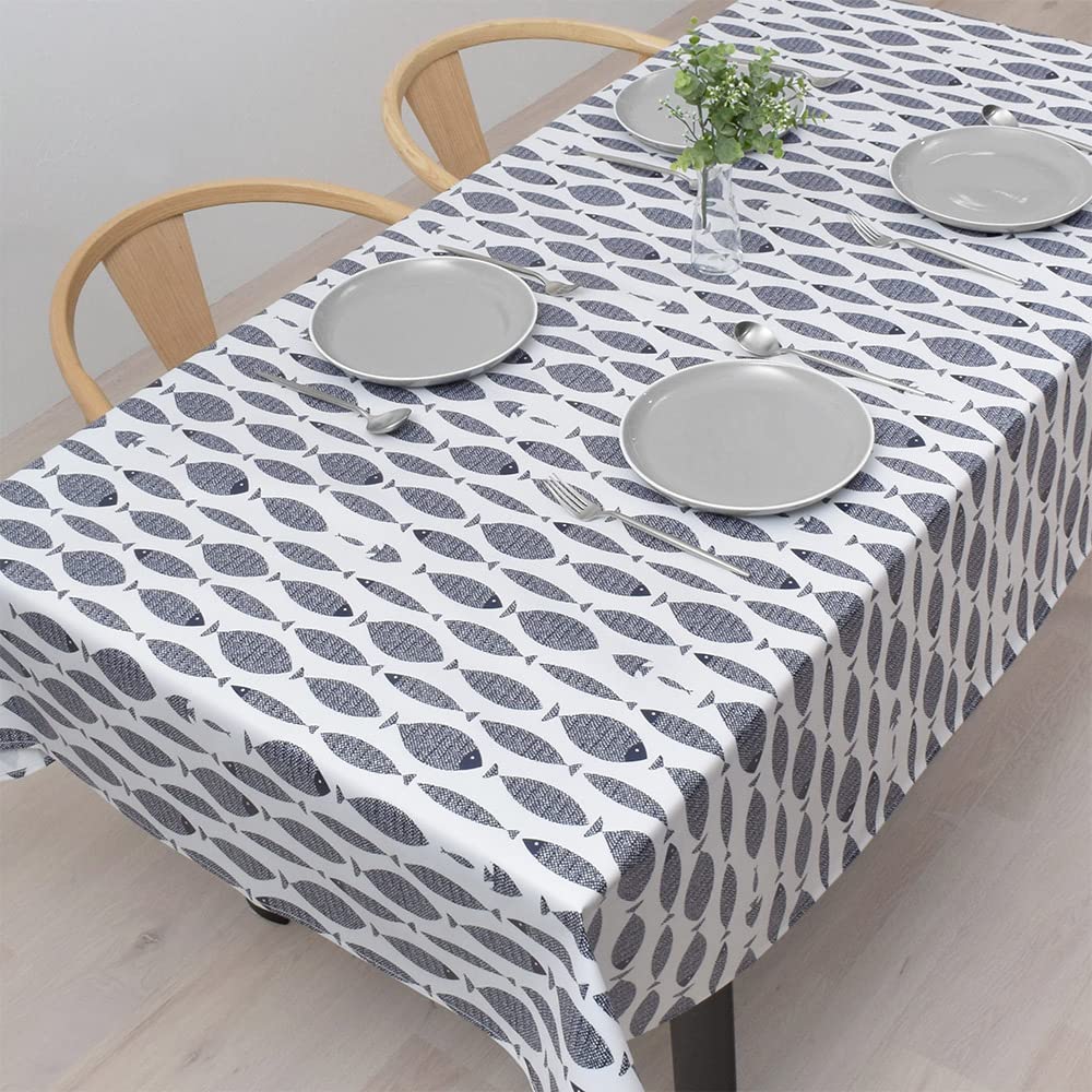 

STYLE Decor Waterproof Laminated Vinyl Tablecloth, Nordic Style, 140cm x 210cm, Bluefish Pattern, W4800520