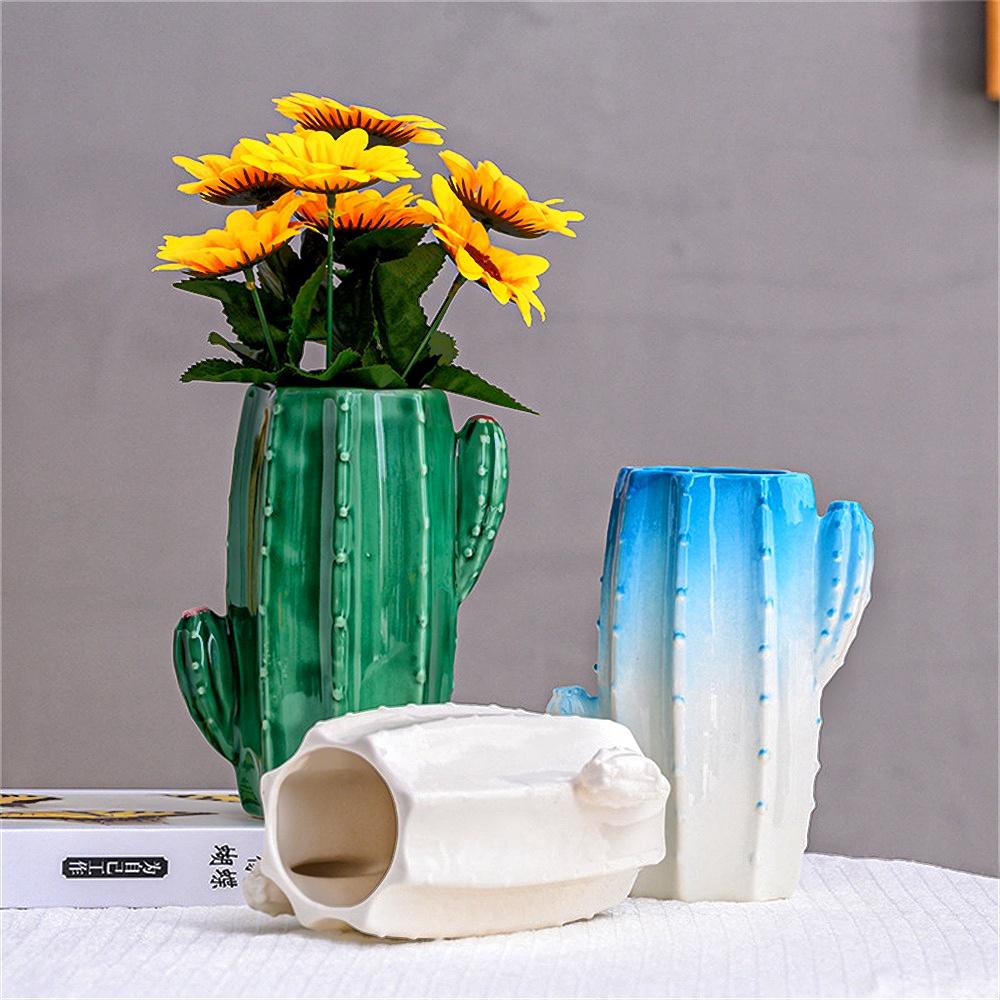 1 Stück Kaktus Keramik Stifthalter Ständer Becher Bleistifthalter Organizer Make-up Pinselhalter für Zuhause Büro Schreibtisch Grün Weiß Kaktus