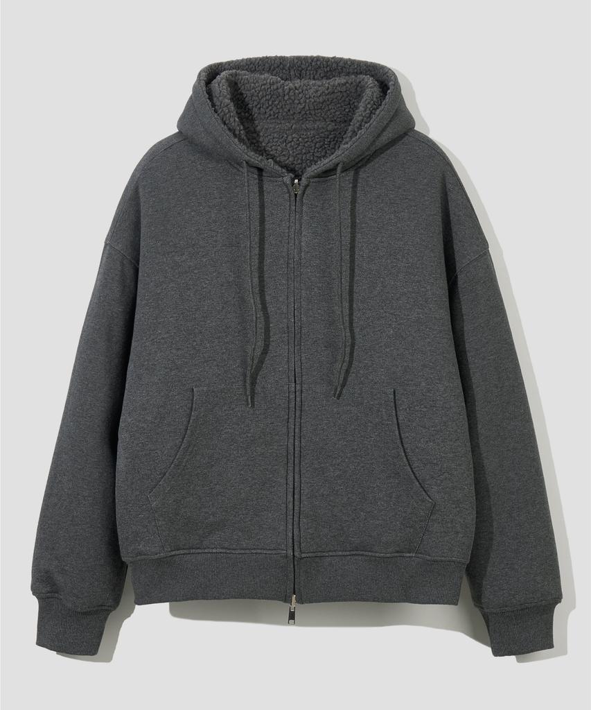 Agod Reversible Heavy Fleece Boa Hooded Zip-Up [Charcoal]