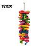 Durable Parrot Toy Chewing for Macaws African Greys, Colorful Wooden Block Puzzle with Cotton Rope Bird Tassels, Hanging Interactive