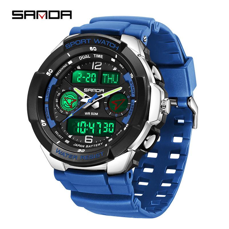 Sanda Electronic Watch: Fashionable, Versatile, Luminous, Waterproof Sports Watch for Middle School Students with Alarm Clock Function.