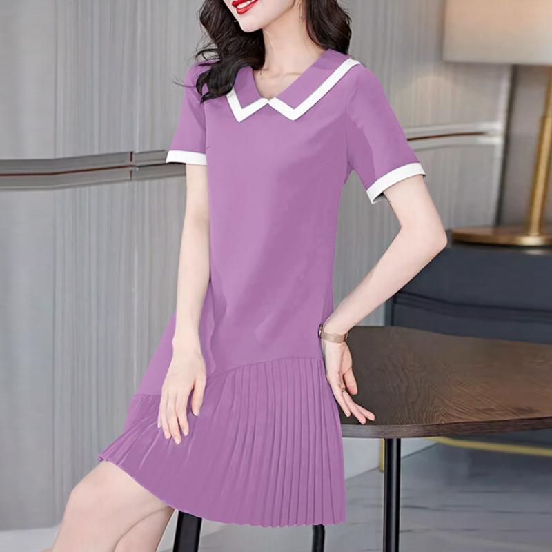 

ZANZEA Женское летнее повседневное платье с кукольным воротником и короткими рукавами 5XL фиолетовый