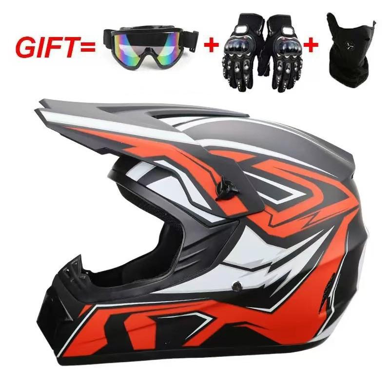 Full Face Motorcycle ATV Dirt Bike Karting Helmet ABS Universal Seasonal Riding Gear With Visor Mask Gloves