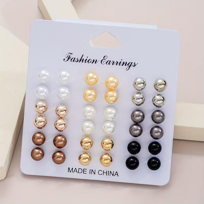 114pcs Minimalist Colored Stud Earrings Set for Women Vintage Elegant Beads Earring Dates Vacations Daily Wear Jewelry Gift 2026