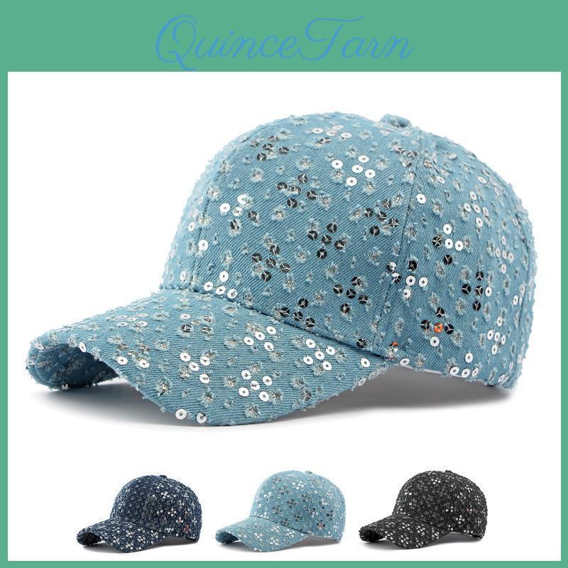 Hat Fashion Sequin Womens Denim Rip Hard Top Baseball Cap