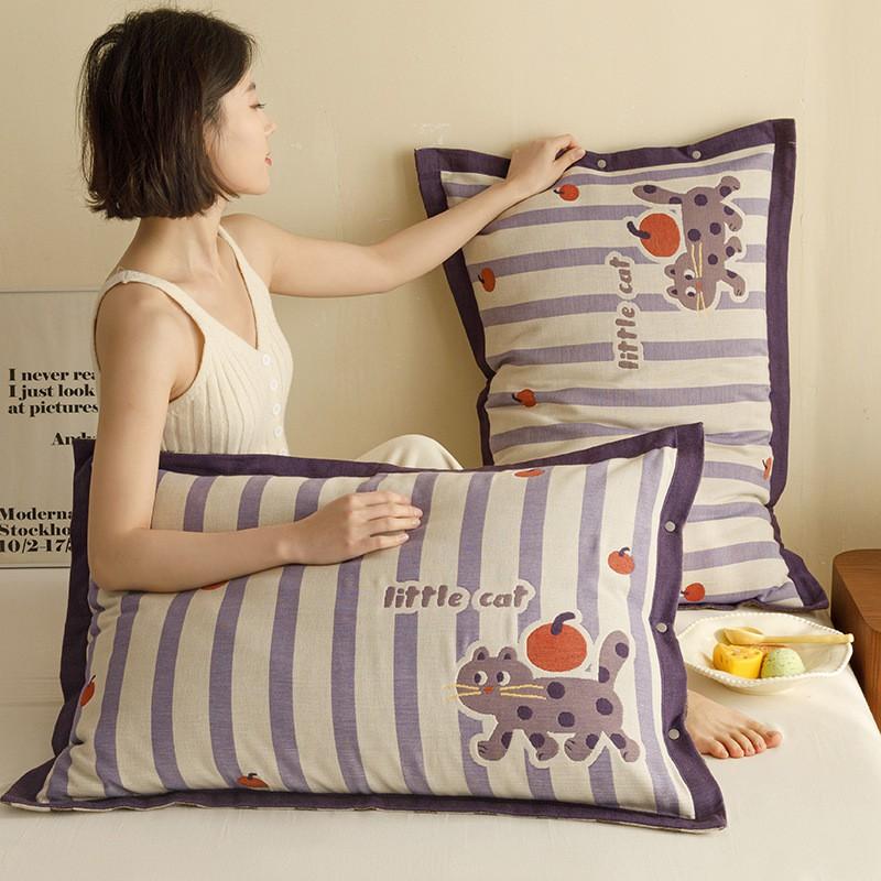 4-Layer Cotton Gauze Pillowcase Set Adults With Snap Soft Breathable Bedding Cover