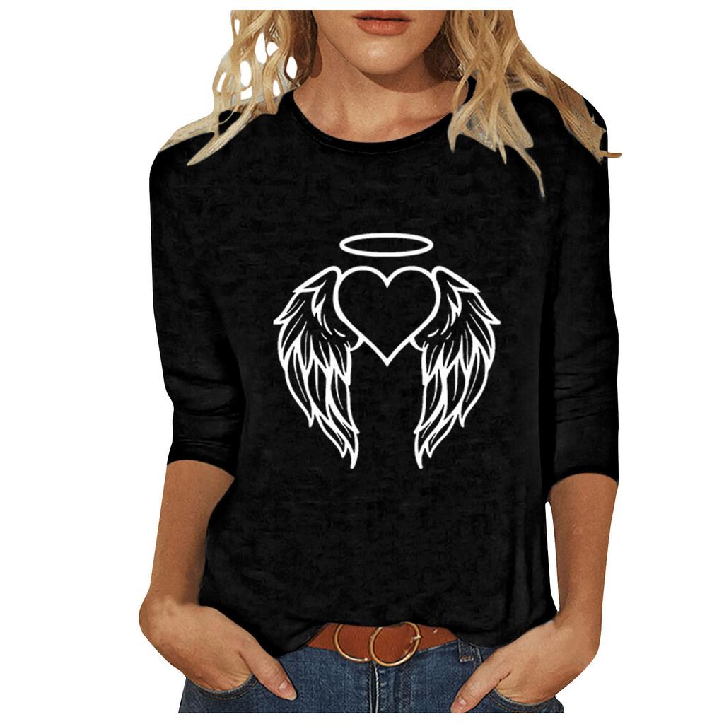 Round Neck 3D Cross Printed Top Fashionable Casual Long Sleeved Women's T-shirts