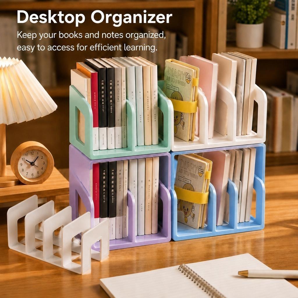 Save Space Display Desktop Bookends 4 Grid Bookshelf Divider Book Stand Durable Simple Desk File Sorter Storage Rack