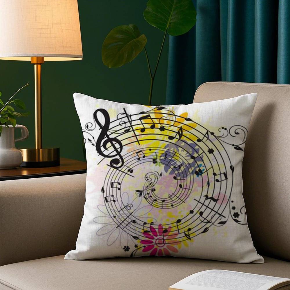 Musical Staff Pillow Case Plush Fabric Soft Pillowcase Double Sided Print Sofa Cushion Cover Throw