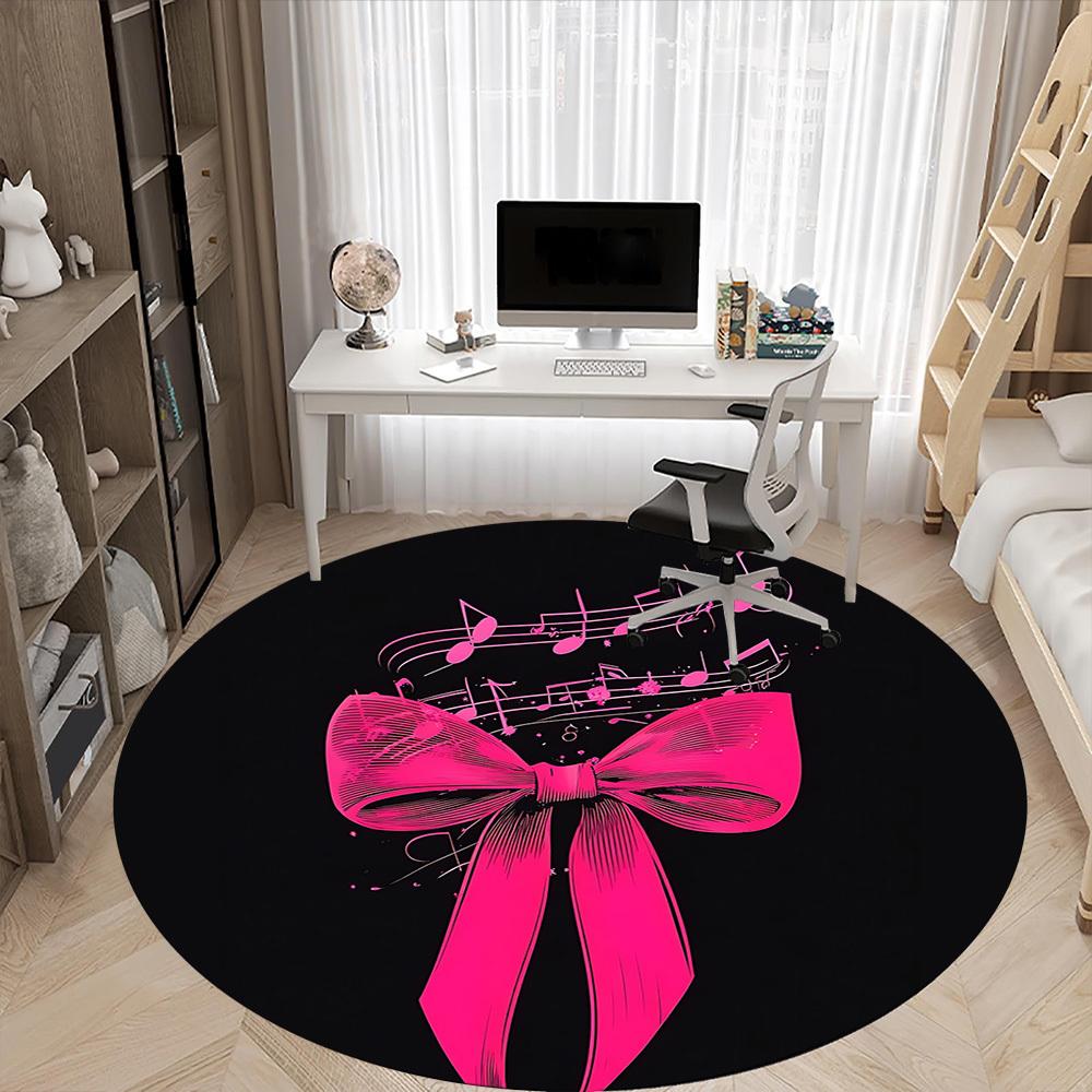 1pc Music Bow Office Round Area Rug, Indoor Mat Suitable ForOffice, Under Office Chairs Bedroom Living Room Home Decor, Room Deco T133