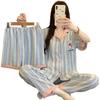 Fashion Small Fresh Cloud Cotton Pajamas Women'S Summer Short-Sleeved Three-Piece Set Contrasting Color Striped Puppy Loungewear