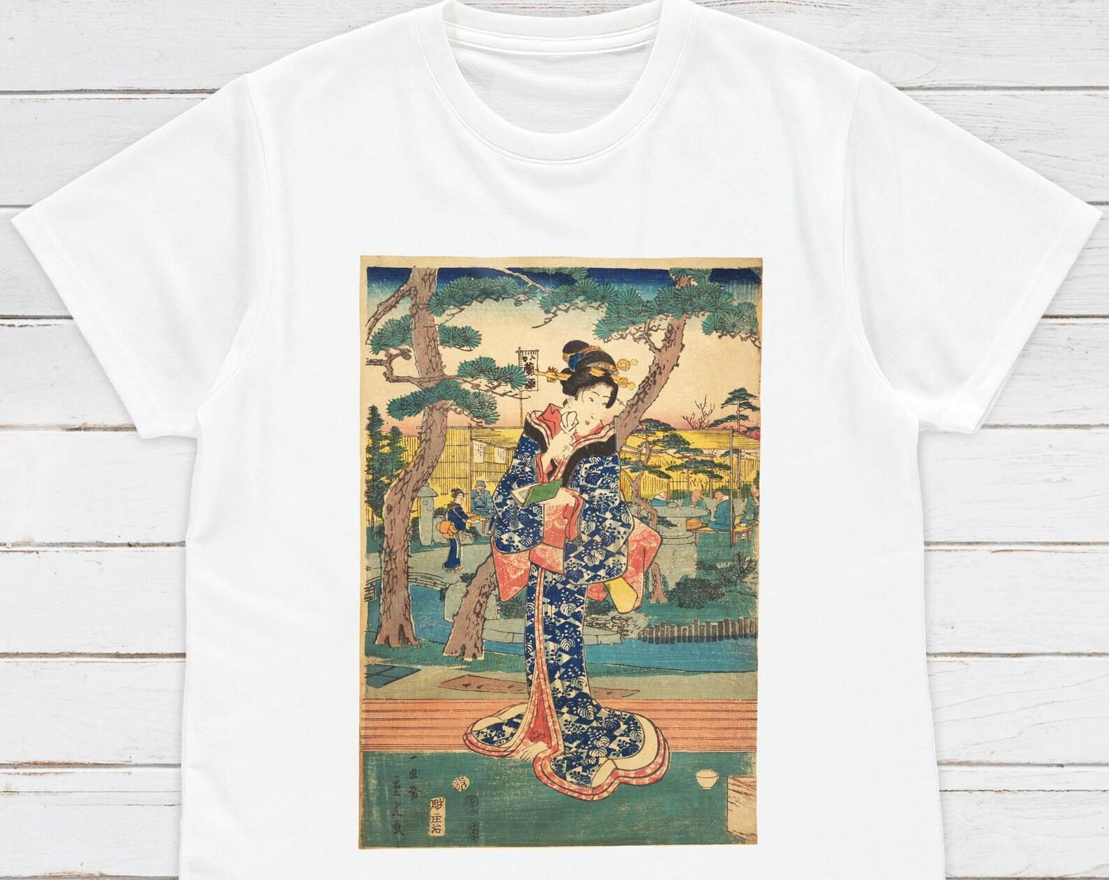 Ukiyo-e Woodblock T-Shirt: Hiroshige Geisha Art S